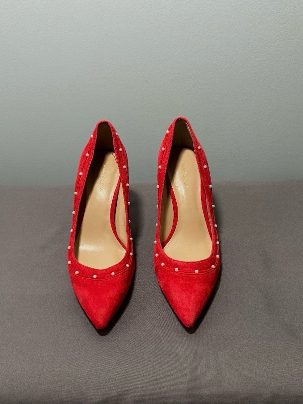 Ann Taylor Red Pointed-Toe Suede Pumps